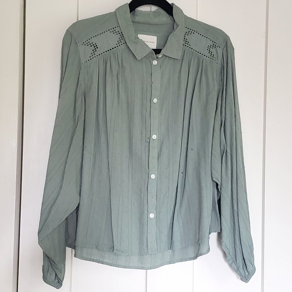 AE Balloon-Sleeve Button-Up Shirt